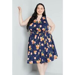 ModCloth Peach Print Instant Energy Faux-Wrap Dress Size 8 MISSING BELT